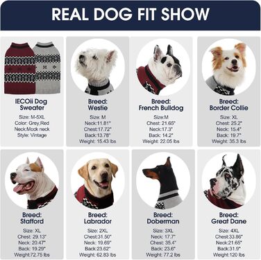Пуловер для собак IECOii Doggen, великих порід, теплий трикотажний, червоний, розмір 4XL (90 см)