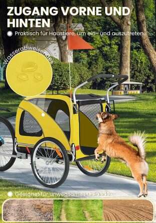 SEPNINE® Причіп для собак XL 2-в-1, велосипедний та візок для собак до 40 кг, складний з гальмами та зчіпним пристроєм, для середніх та великих собак - Синій (Жовтий - до 40 кг)