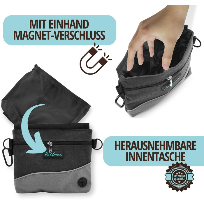 Сумка для кормів PetLove Leckerlibeutel для собак • З магнітною застібкою • З диспенсером для відходів • Можна використовувати як поясну сумку • Сіра L