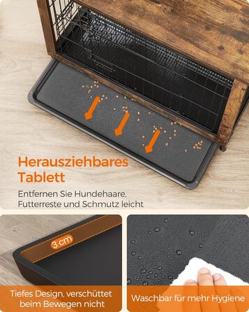 Клітка для собак Feandrea з журнальним столиком, вінтажний коричневий, 112 x 75 x 82 см, до 36 кг