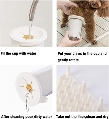 Очисник лап для собак: портативна чаша для миття лап з м'якою силіконовою щіткою, білий