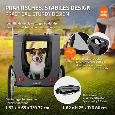 Фаркоп-причіп для велосипеда Hauki 2-в-1: для собак та дітей, сірий, 130x72x90 см, до 40 кг, з відбивачами, мотузкою та прапорцем