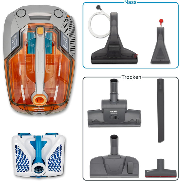 THOMAS Aqua+ PET & Family – потужний пилосос 1700 Вт для прибирання шерсті тварин – мокрий та сухий пилосос, чищення м'яких меблів та підлоги з функцією миття. Підходить для килимів, диванів, меблів та матраців.
