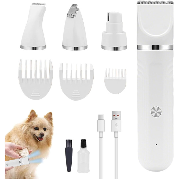 Набір для грумінгу собак 4-в-1 | Ножиці для догляду за шерстю собак, котів, цуценят. Білий інструмент для грумінгу вдома