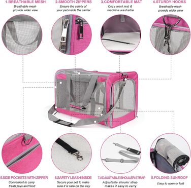 Транспортна сумка для великих котів (до 9 кг) з м'якими боковинами та стабільним ременем, рожева