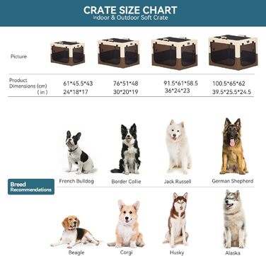 Складаний контейнер Petsfit для великих собак, домашній транспортний бокс, регульований дизайн, сітчасті вікна, розмір L (76×50×49 см), колір кава