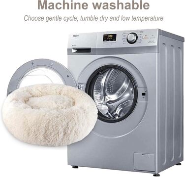 М'яке ліжко для кота Aspand, 60 см Ø - зручне та тепле місце для сну з антиковзною основою, Бежевий колір, 60x60x18 см