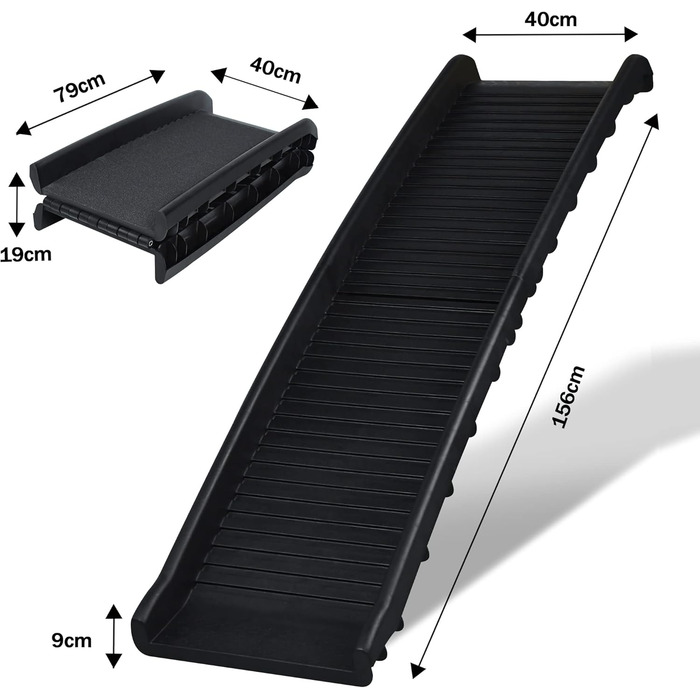 Рампа для собак, складана, для автомобіля, пластикова, антиковзаюча, до 90 кг, 156 x 40 см