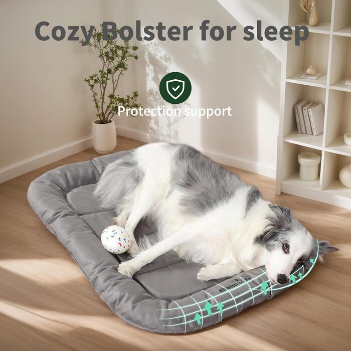 Міцний килимок для собак Khonsu з валиком для шиї, водонепроникний, для великих собак до 27 кг, сірий (35'x21'x3')