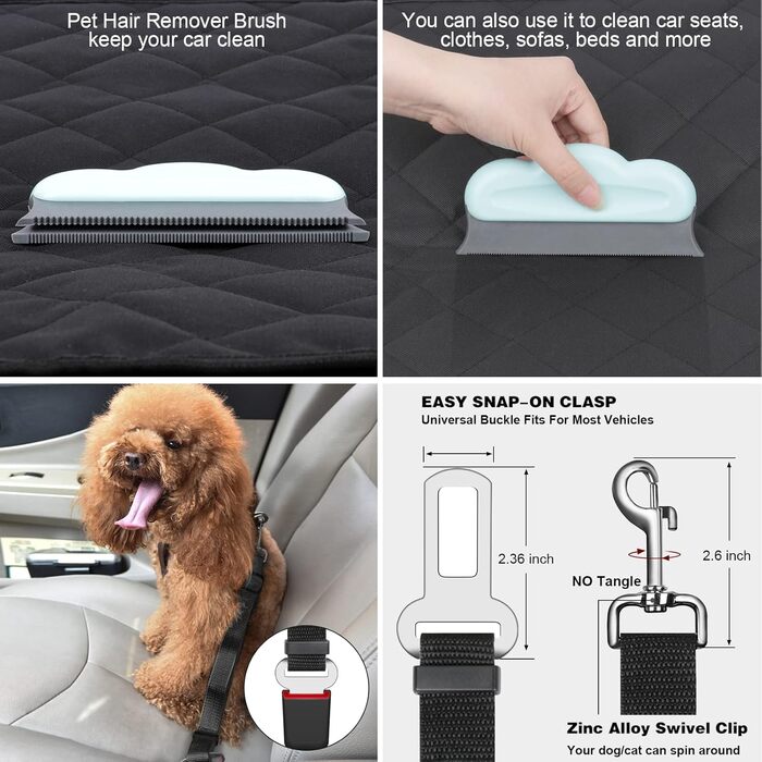 Захисний чохол на сидіння авто для собак, 136x119 см, чорний, нейлон. З щіткою для чищення та сумкою. Підходить для більшості авто та SUV.