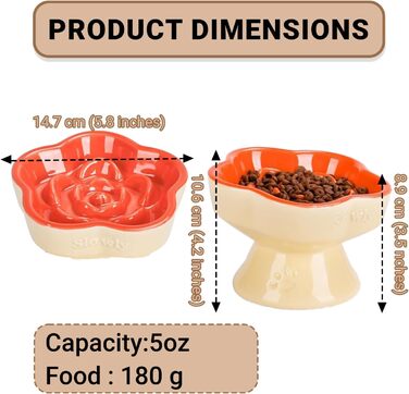 Миска для собак та котів Antischlingnapf, миска протиковтання, керамічна миска для собак та котів (Morgenblüte, Лимонний апельсин)