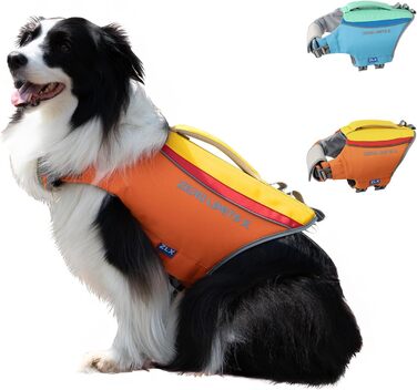 Спасальний жилет для собак великих порід, Ripstop, безпечний захват, регульований, для купання та водних прогулянок (жовто-помаранчевий, L)