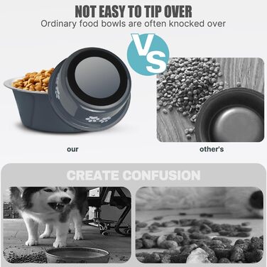 Набори мисок для собак SUOXU з нержавіючої сталі (1560 мл, 2 шт.) з неслизьким дном для собак та котів, великих, середніх та маленьких порід (сірий)