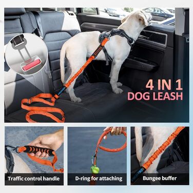 Леєчка для собак IOKHEIRA, регульована (1,2-1,5 м) з надійним кріпленням, комфортна ручка та світловідбиваючі нитки (неоновий зелений, полум'яно-помаранчевий)