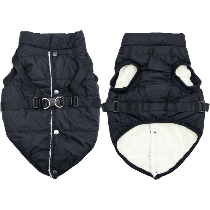 Тепла куртка для собак з повдком, флісова підкладка, зимовий одяг для цуценят, вітронепроникний жилет для маленьких собак, хакі, розмір M (Великий (Упаковка з 1), Чорний (Повдець))