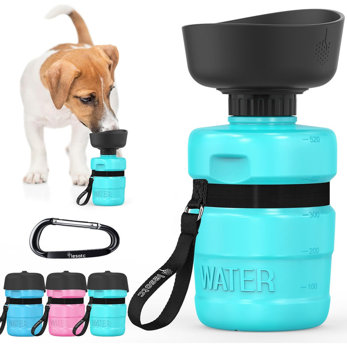 Складана пляшка для води для собак Lesotc 520 мл, блакитний колір, для прогулянок та подорожей