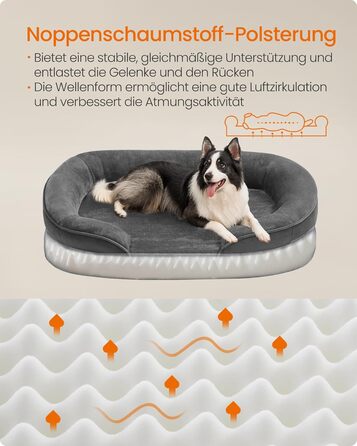 Ліжко для собак Feandrea, ортопедичне, середнього розміру, 76x51x18 см, водовідштовхувальне, знімний чохол, антиковзаюче покриття, сірий колір