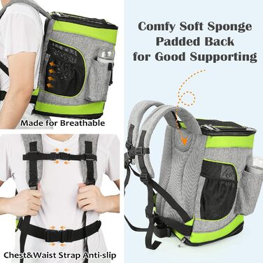 Рюкзак-переноска для собак та котів Kato Tirrinia, зелений. Підходить для середніх собак та кошенят, з сіткою для вентиляції.