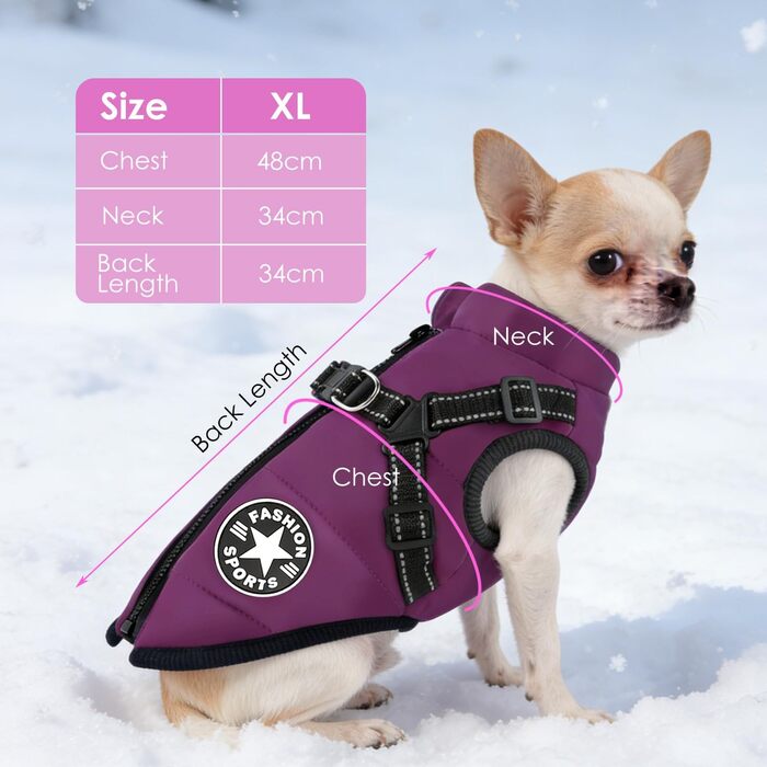 Водонепроникний собачий плащ з ніжками, теплий зимовий плащ для собак, куртка для собак з отвором для шлейки, середній розмір (Lila M)