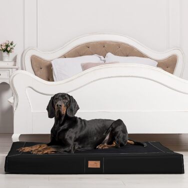 Ортопедичний лежак для собак Tierlando® Oscar VIP з екошкіри та велюру, з в'язкоеластичною піною, протиковзкий, 100x80 см, чорний