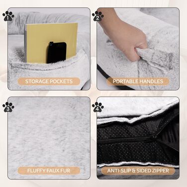 Крісло-мішок NESTROAD для собак та людей, 180x114x35 см, знімний чохол з штучного хутра, ковдра та подушка, сірий колір