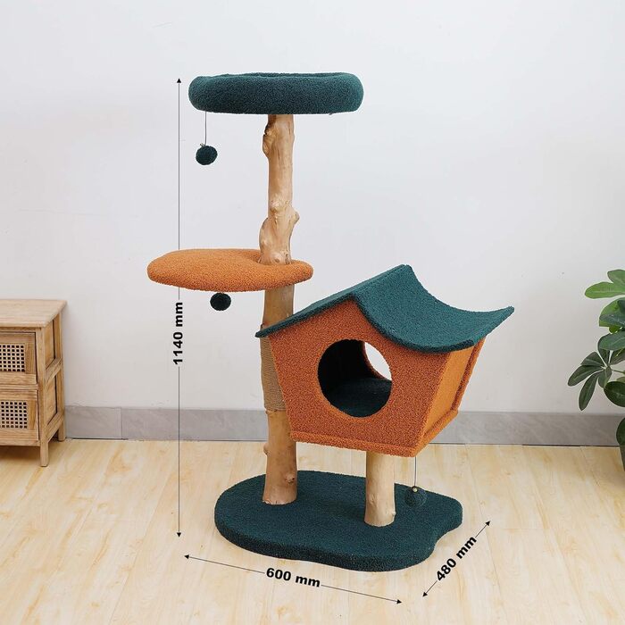 Котячий будиночок з дерева з штучним хутром Fudajo, 114 см, з кульками для ігор