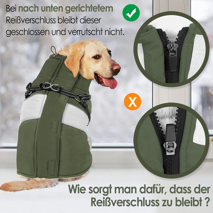 Водонепроникний теплий зимовий одяг для собак AOFITEE, вітрозахисний, з жилетом, з блискавкою та флісовою підкладкою, світловідбиваючий, для цуценят, зелений, XS