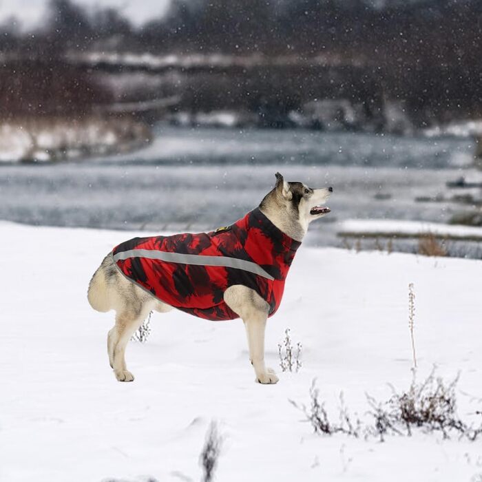 Водонепроникний собачий плащ: тепла зимова куртка, жилетка для собачого спорту, одяг для домашніх тварин з отвором для шлейки, світловідбиваючими смугами, середній та великий розмір, вітронепроникний костюм для собак, одяг для собак (4XL, червоний)