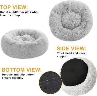 М'яке ліжко для собак та котів у вигляді пончика, плюшеве, 80 см, сірого кольору