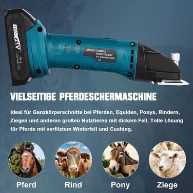 Акумуляторна машинка для стрижки коней, 500W, 6 швидкостей, професійна, сумісна з Makita 18V