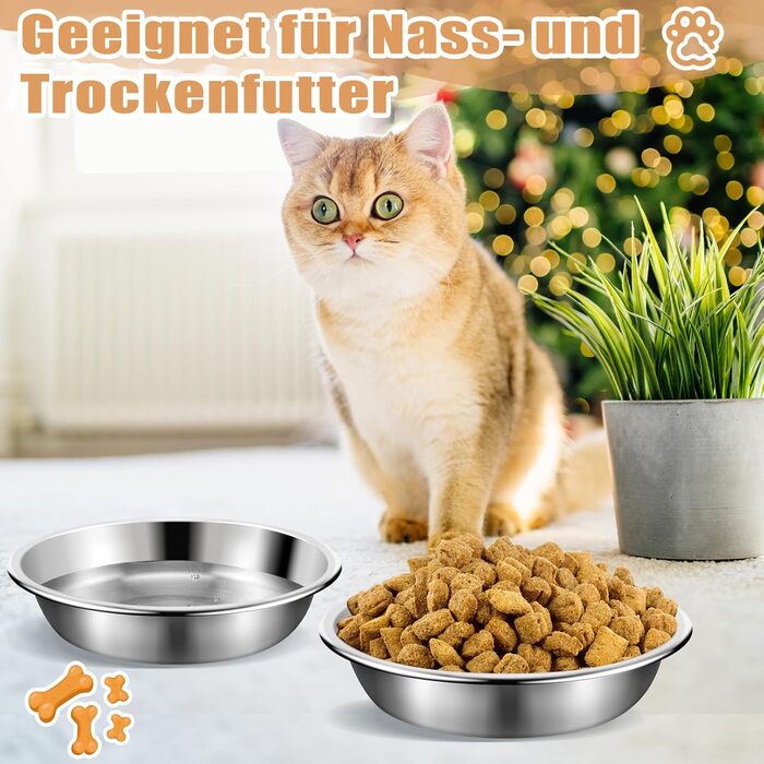 Набір з 8 мисок для котів Loppdece з нержавіючої сталі, 14 см, для чутливих вусів, підходить для кошенят та маленьких собак, можна мити в посудомийній машині