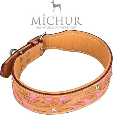 Нашийник для собак Pinklady Leder: шкіряний нашийник для собак, бежевий, карамельний, коричневий, рожевий, з декоративними елементами та стразами, обхват 35-43 см