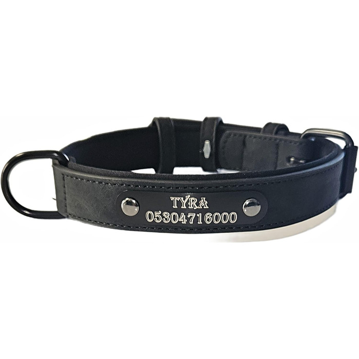 Шкіряний нашийник для собак та котів Jack O Be (XXL, чорний) з можливістю персоналізації