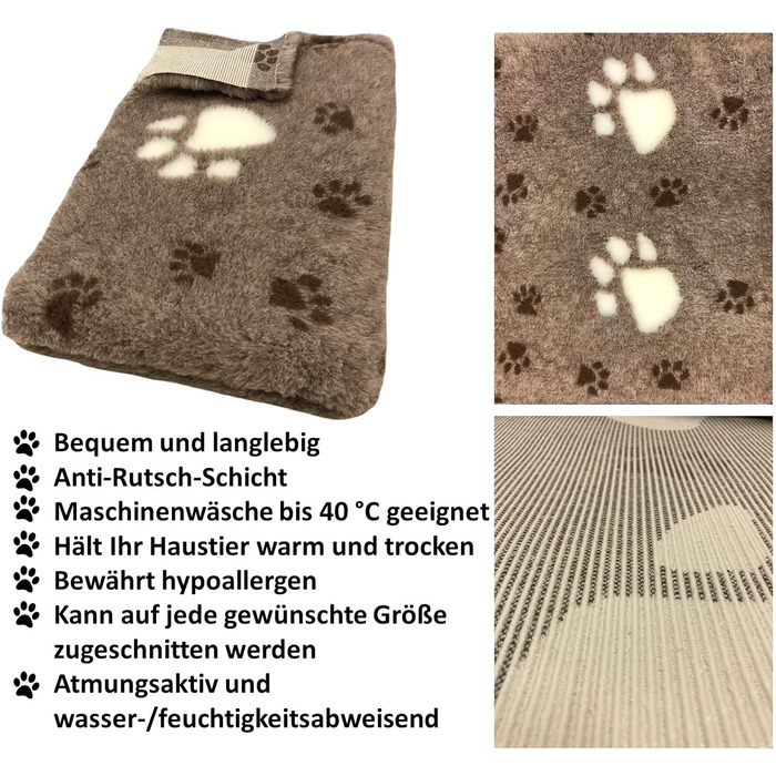 Килимок для собак Elropet Premium 30mm, антиковзаючий, для маленьких та великих собак, Vet Bed, розмір L (160x100 см), коричневий + білий слід лапки