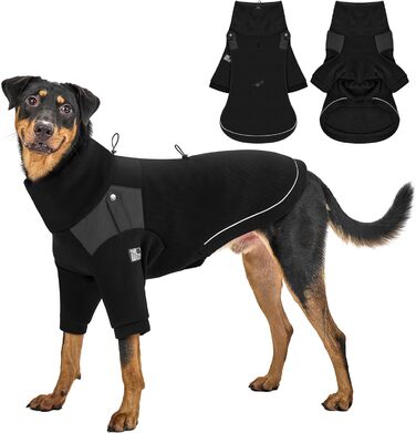 Пуловер для собак OneTigris, теплий флісовий одяг з петлями для ніг та отвором для повідка, зручний для вигулу, чорний, L (20-30 кг), XL (27-41 кг, обхват грудей 77 см, обхват шиї 60 см)