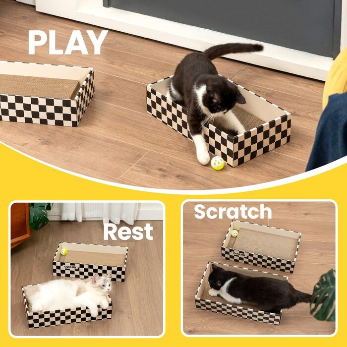 5-Piece Cat Scratch Box Set from Conlun: Large, Double-Sided Design, Interactive Openings, Durable Scratch Pad, Furniture Protector (White)
