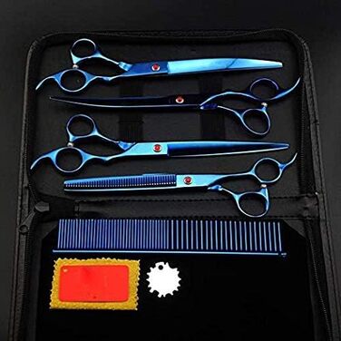 Набір для грумінгу тварин QUNINE: ножиці для стрижки, ножиці для собак, ножиці для вищипування, триммер з гребінцем, 20,3 см (блакитний)
