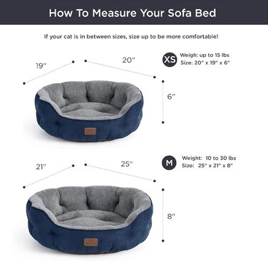Ліжко для котів BEDSURE, двостороння подушка, 63x53x20 см, м'яке та пране, для котів і малих собак, темно-синє