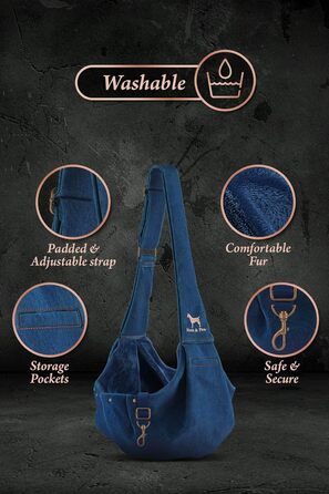 Трасик для собак Noah & Paw: переноска для маленьких собак до 5 кг, преміум денім, регульований ремінь, м'яке хутро, подвійний захист