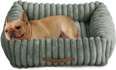 Ортопедичний лежак для собак та котів, лежанка для маленьких собак, з м'яким підголівником, знімний матрац, лежанка-софа з ручками (темно-сірий, 64x53x18 см) M, темно-сірий