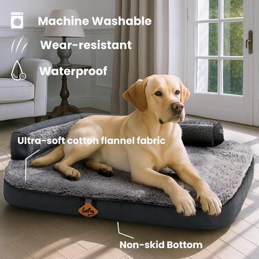 Ортопедичне ліжко для собак Laifug з memory foam, вологостійке, знімний чохол, неслизьке дно, сіре – для літніх та хворих собак
