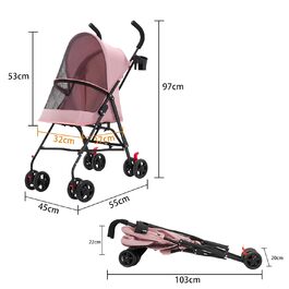 Дитячий візочок для тварин з підсклянником, переносна сумка для собак та котів, складаний, до 15 кг (Рожевий)