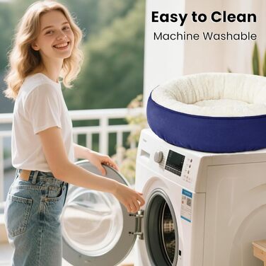 Кругле ліжко для котів та маленьких собак Love's Cabin, 50.8 см, оливково-зелене (темно-синій), з неслизьким та водовідштовхувальним дном, м'який та зносостійкий матеріал, можна прати