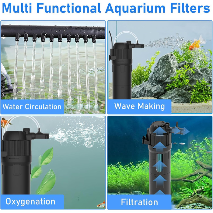 Фільтр для акваріума, 800 л/год, 8 Вт, внутрішній, з підсвічуванням, для акваріумів до 250 л