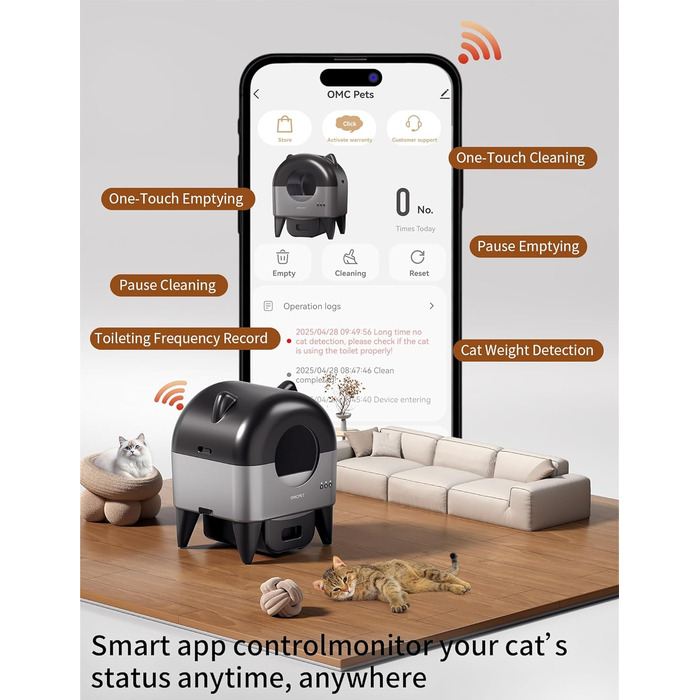 Автоматичний лоток для котів, 110 л, для кількох тварин, з мішками для сміття, герметичний, дезодорує, з додатком