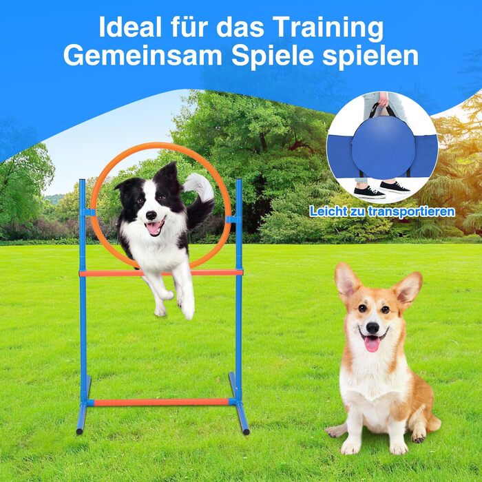 Набір для аджиліті Sonnewelt Agility Set для собак, 5-ти елементний: слалом, бар'єр, кільце для стрибків, тунель. Ідеально для парку, тренувань та цікавих ігор.