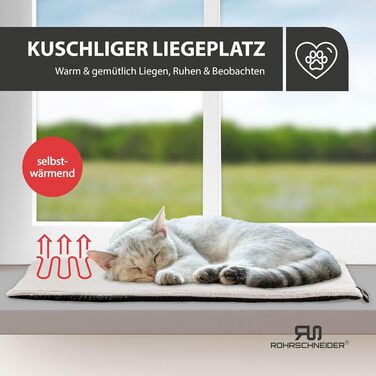 Килимок-ліжко для котів Rohrschneider з підігрівом, з антиковзною підкладкою, з тканини корд, 90 x 29 см (бежевий)