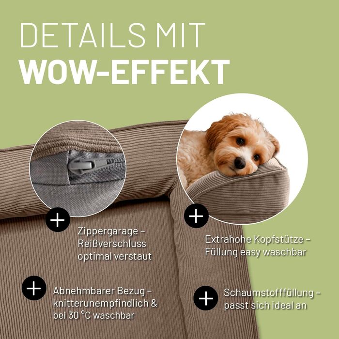Ортопедичне ліжко для собак Lumaland з корду | Ергономічне собаче ліжко-софа 70x60 см - для маленьких собак | Нековзне дно | Знімний та пральний чохол | Корзина для собак з Memory Foam Cord - Світло-коричневий 70 x 60 см - S