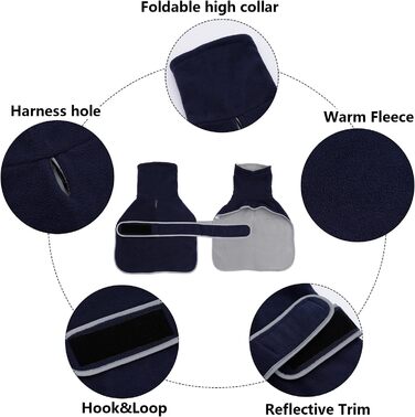 Теплий зимовий одяг для такси (дворняг) Geyecete: куртка з отвором для шлейки, регульована, Navy Blue, S (довжина спини 36-38 см)