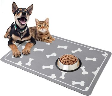 Килимок для годування собак і котів, 60x40 см, вбираючий, нековзний, великий, легко миється, швидко сохне (Світло-сірий)